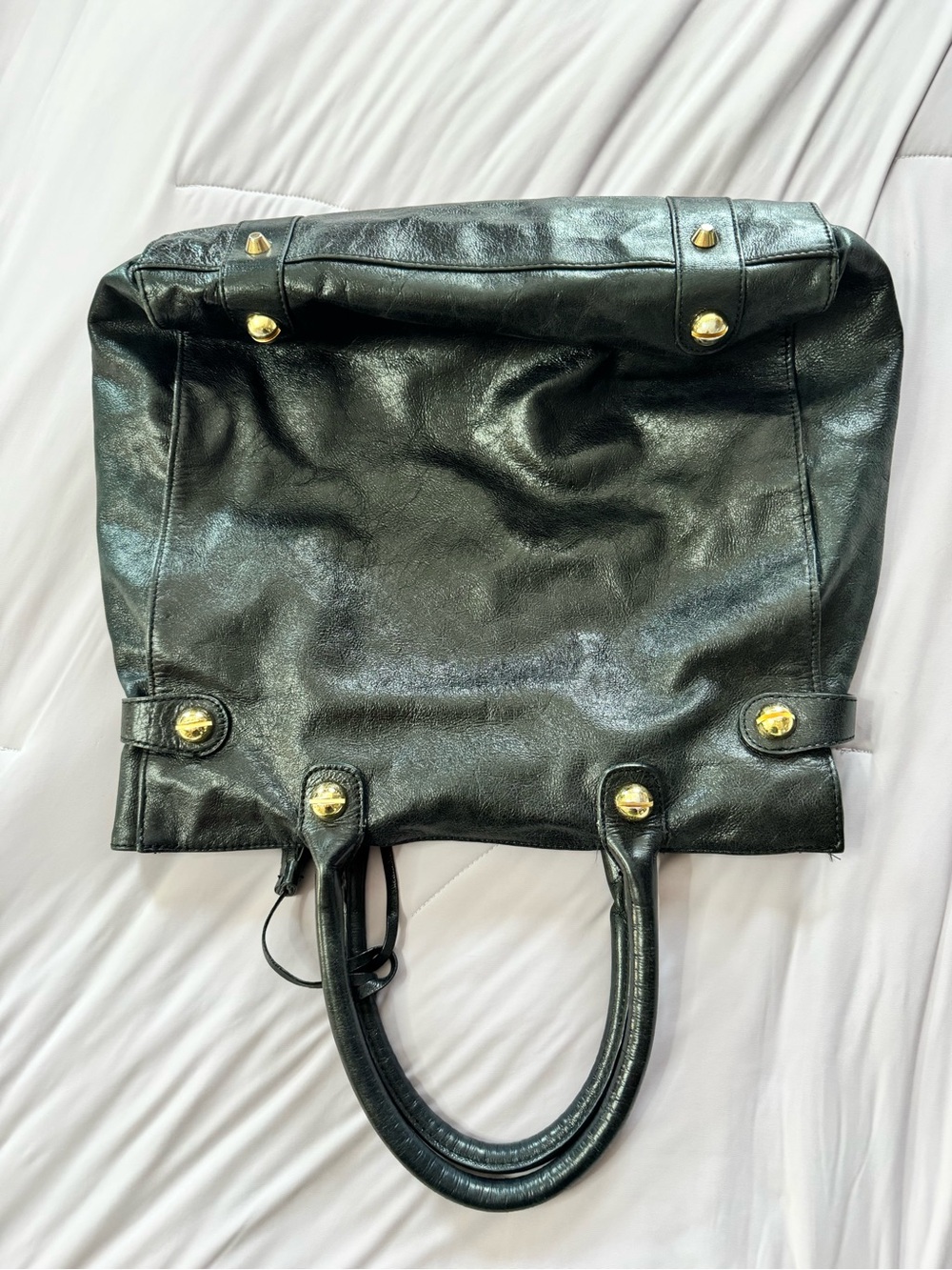 Rare vintage genuine leather Betsey Johnson black tote chain heart boho - Picture 5 of 12